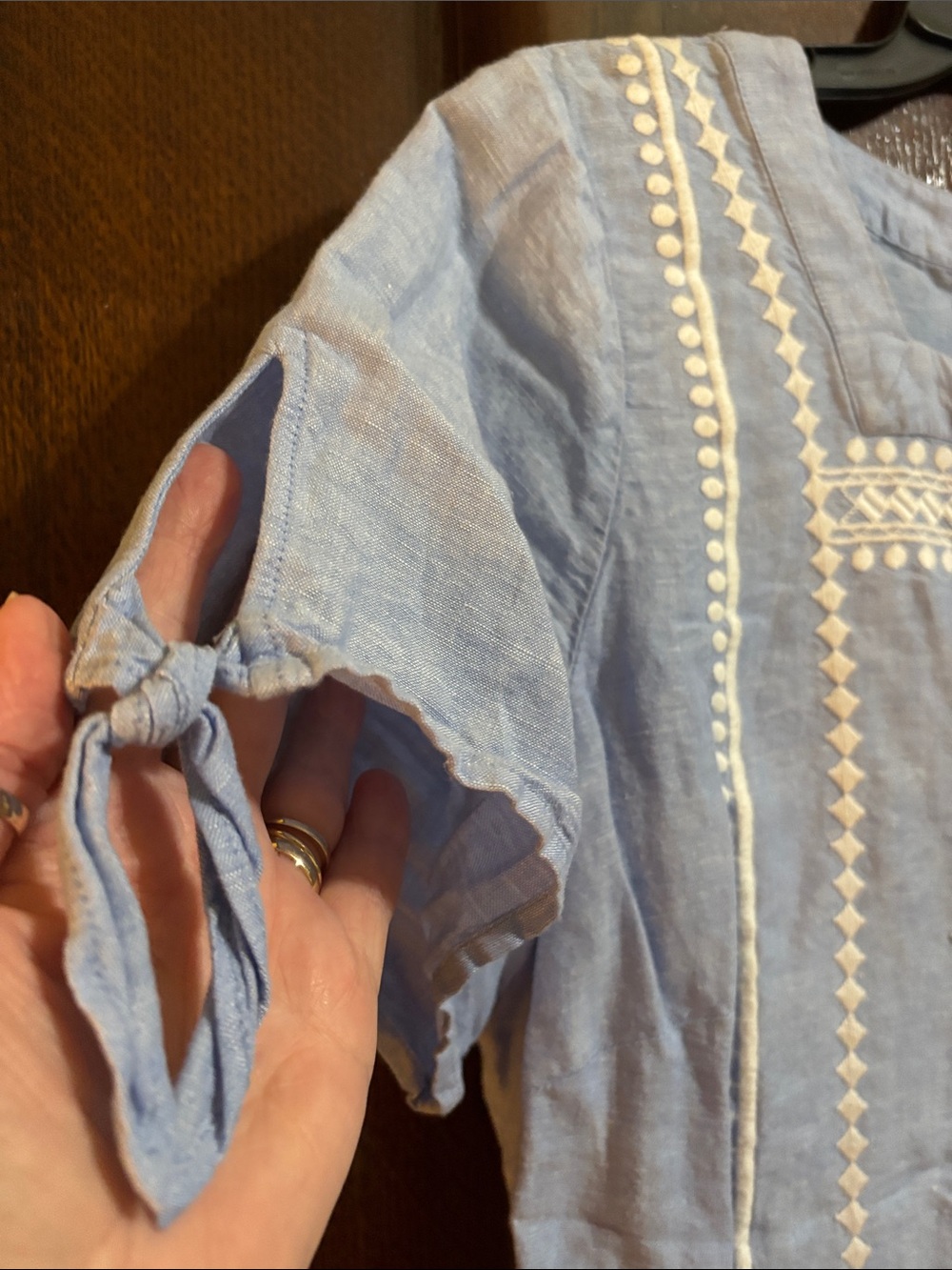 Talbots Light Blue Linen-Blend Square Neck Embroidered Blouse - Picture 3 of 9